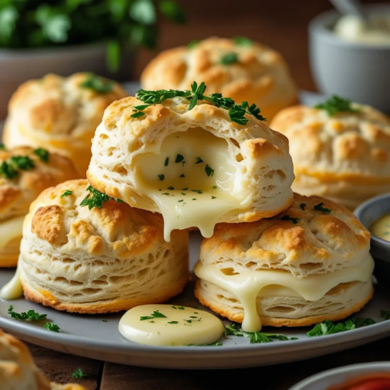 Pillsbury Biscuit Garlic Butter Cheese Bombs fresh out of the oven with melted cheese inside and garlic butter drizzle