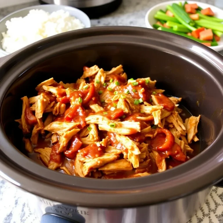 A delicious crockpot chicken recipe with tender chicken, vegetables, and savory broth cooking in a slow cooker.