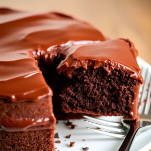 Classic Chocolate Cake with rich chocolate frosting, a slice cut to reveal the moist interior.