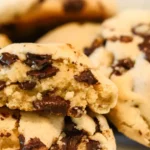 Delicious freshly baked Chocolate Chip Scones, golden brown with melty chocolate chips, served on a plate.