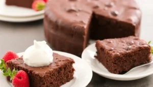 Easy Chocolate Mayonnaise Cake with rich chocolate frosting and a moist texture.