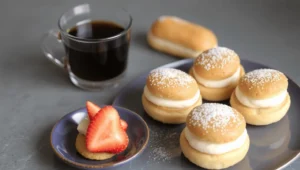 Freshly baked Pâte à Choux Traditionnelle pastries, golden brown and puffed, ready to be filled with cream.